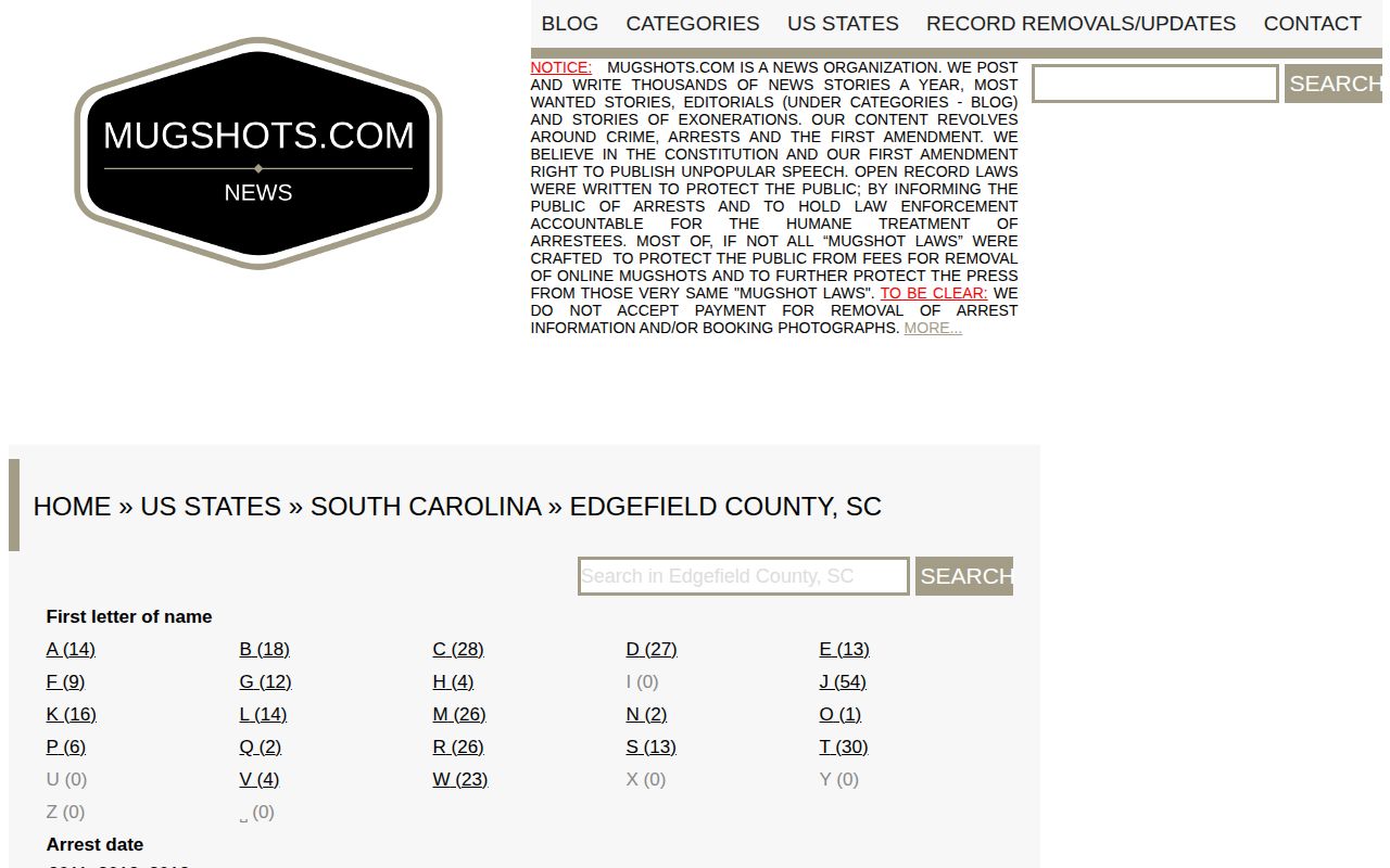 Historical unofficial Edgefield County mugshot directory
