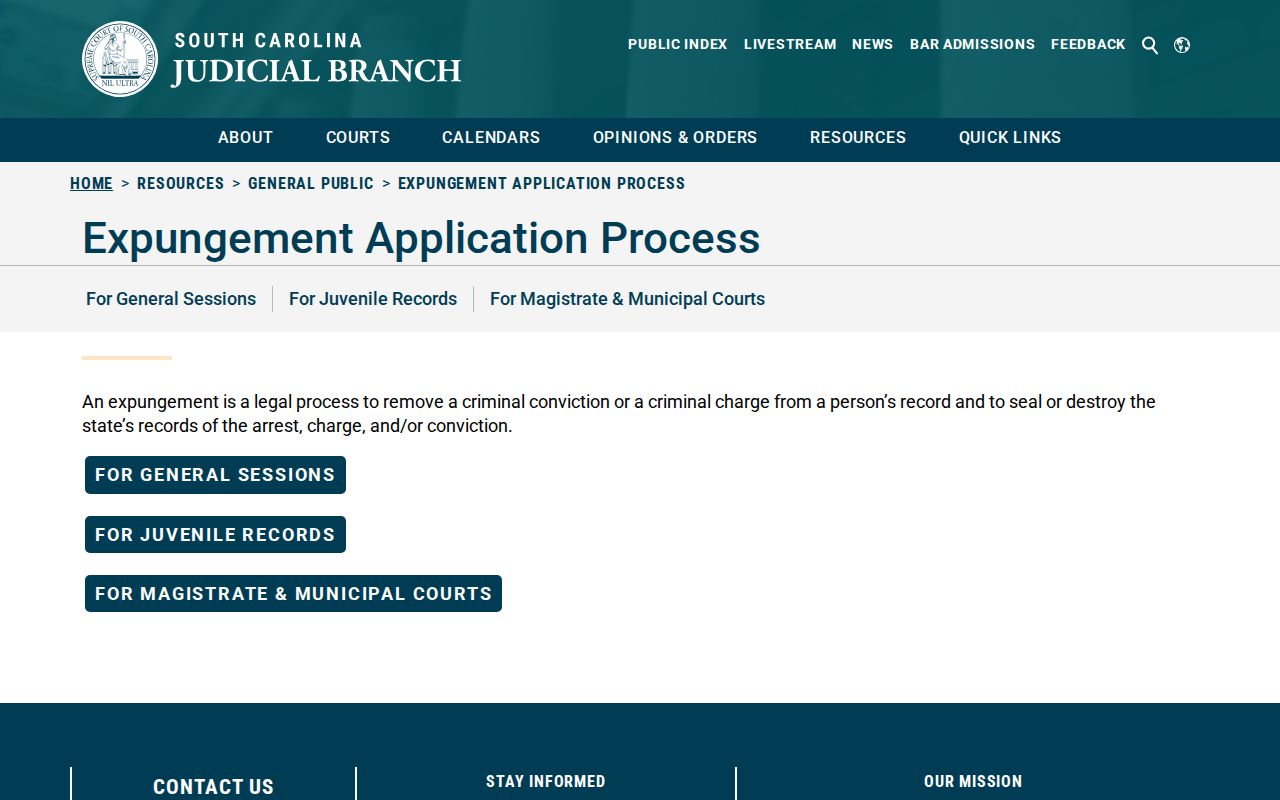 South Carolina official expungement process for Edgefield County cases